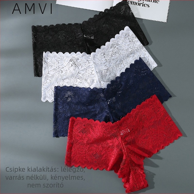 Női csipkés magas derekú bugyi — seamless, virágos mintázat, pamut belső rész, fő anyag nylon 90–95%, középmagas derék