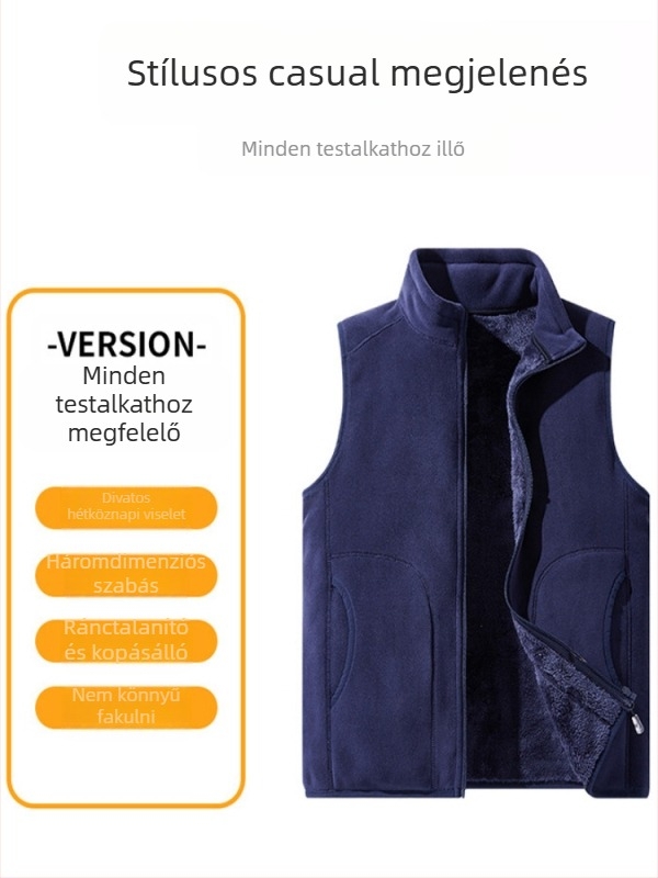 Fleece mellény - Uniszex, polár béléssel, vastag meleg, ujj nélküli, kültéri használatra