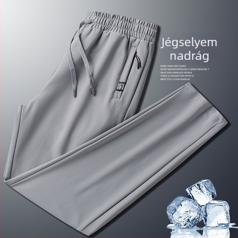 Férfi nyári nadrág nylon-spandex anyagból (75% nylon, 25% spandex), lazán szabott, egyenes fazon, nedvesség-elvezető, magas derekú