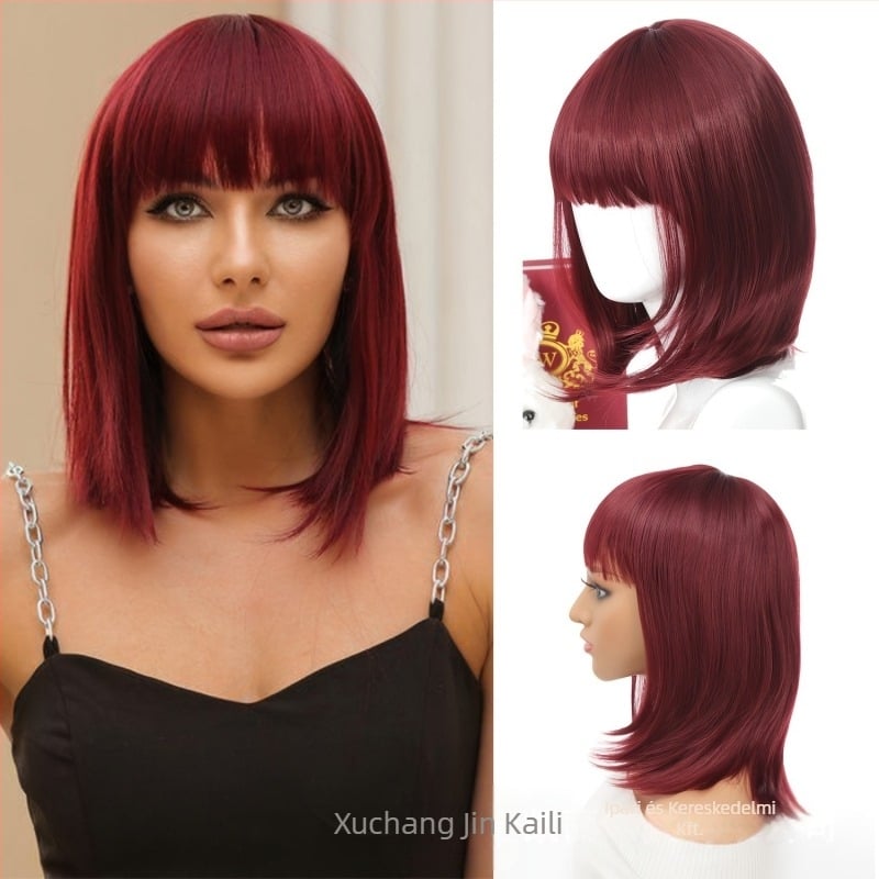 Női paróka, bob fazon frufival, rövid egyenes haj, bobó highlights, DM84 modell, hőálló rostok, festhető