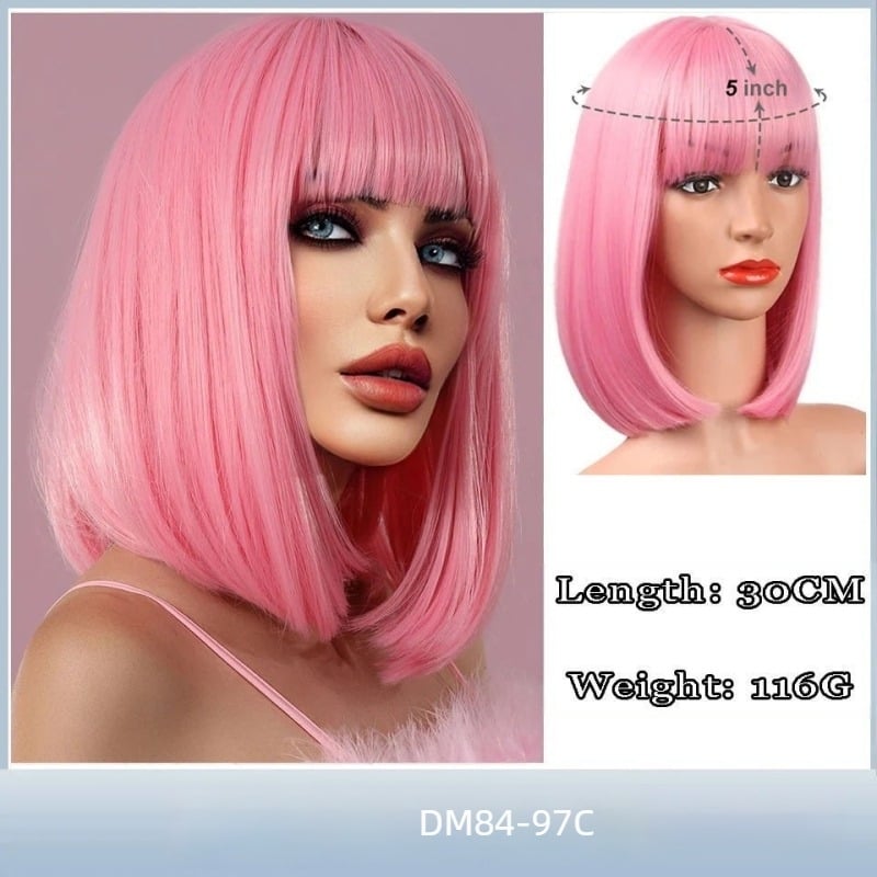 Női paróka, bob fazon frufival, rövid egyenes haj, bobó highlights, DM84 modell, hőálló rostok, festhető