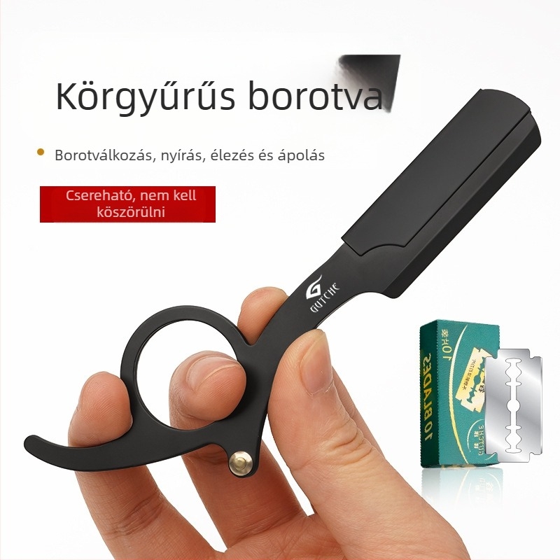 Fanru kézi borotva rozsdamentes acélból, vintage borbély-stílusú, kétélű penge és pengetartóval