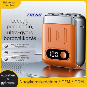 Elektromos borotva LED-kijelzővel, lebegő fejű rotációs fej, két penge, beépített 300–500 mAh akkumulátor, akár 60 perc működés, levehető és mosható penge