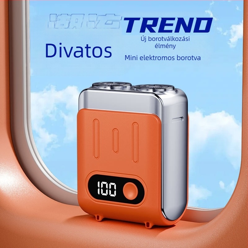 Elektromos borotva LED-kijelzővel, lebegő fejű rotációs fej, két penge, beépített 300–500 mAh akkumulátor, akár 60 perc működés, levehető és mosható penge