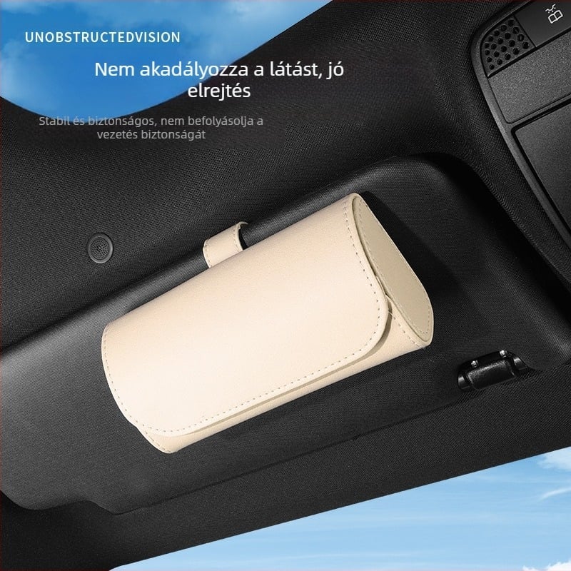 PU bőr autó szemüveg tartó napellenzőhöz – szemüveg, jegyek és kártyák tárolása, kettős használat autó és otthon, testre szabható