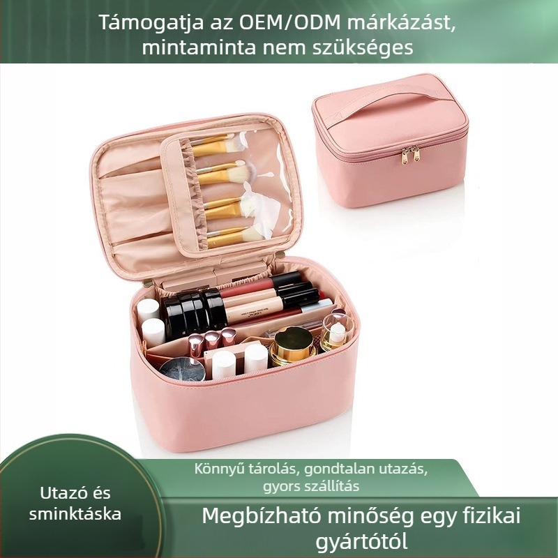 PU kozmetikai táska, nagy kapacitású, hordozható kozmetikai táska, nylon bélés, bővíthető