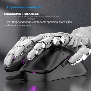 RAIKU G701 USB-s játékegér, 6 gomb, fonott 1,5 m kábel