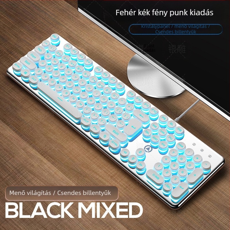 Silver Carving V7 mechanikus érzetű vezetékes billentyűzet, 104 billentyű, USB, háttérvilágítás, Crater architektúra