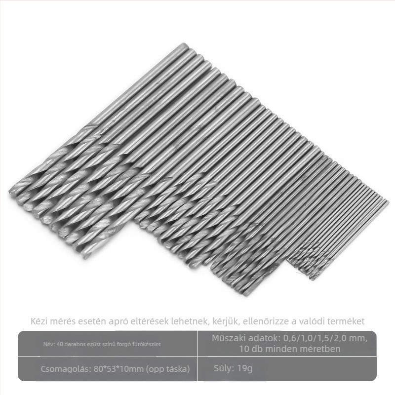 Csavarfúrókészlet egyenes nyelekkel, gyorsacélból, mini méretű, 40 db