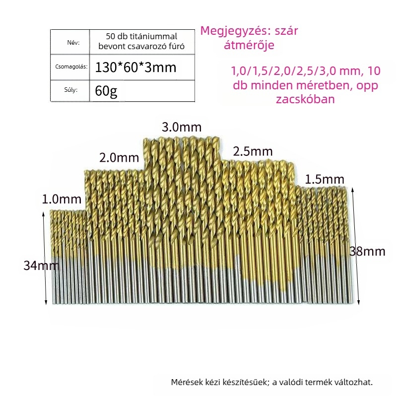 Csavarfúrókészlet egyenes nyelekkel, gyorsacélból, mini méretű, 40 db