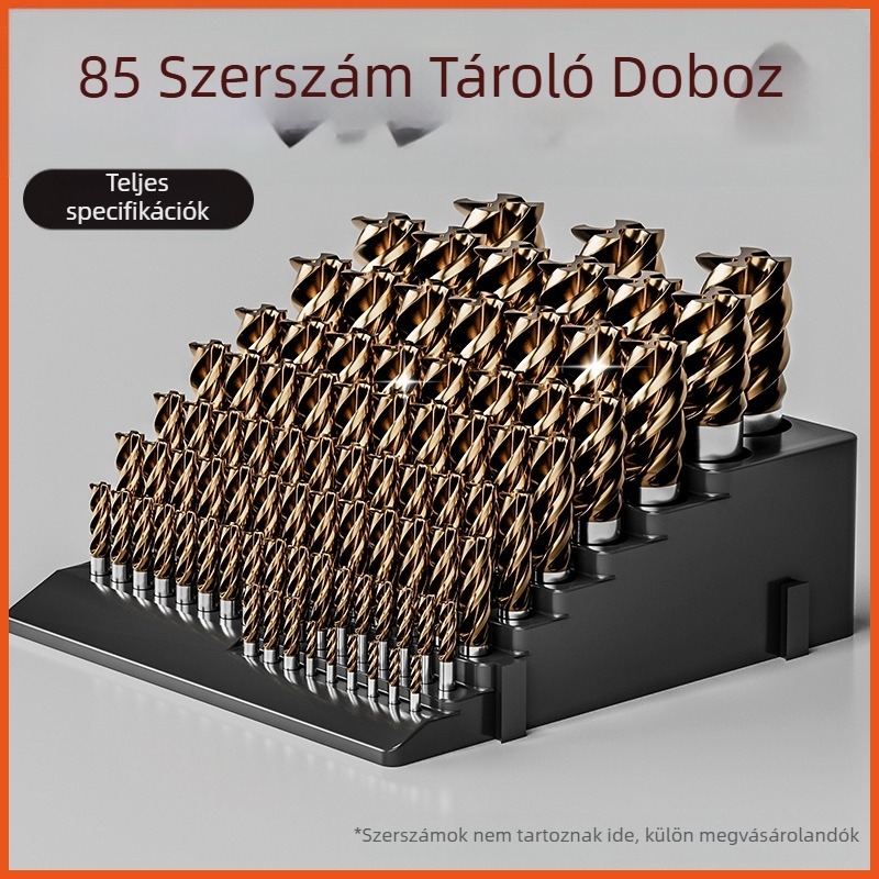 Forgatható CNC maró- és fúrókészlet tároló doboz – ABS, összeszerelt alkatrész-doboz, hordozható, 1,5 mm falvastagság, -10°C–60°C tartomány, 85 lyukas maró- és 100 lyukas fúró tárolókapacitás