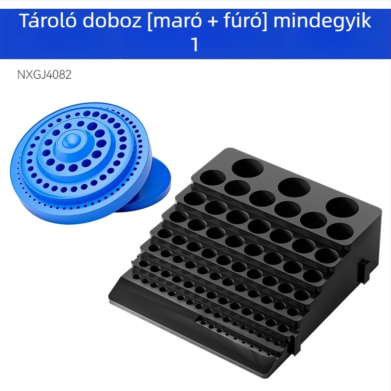 Forgatható CNC maró- és fúrókészlet tároló doboz – ABS, összeszerelt alkatrész-doboz, hordozható, 1,5 mm falvastagság, -10°C–60°C tartomány, 85 lyukas maró- és 100 lyukas fúró tárolókapacitás