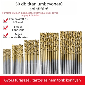 Titán bevonatú spirálfúró készlet fához, 50 db, egyenes markolattal, elektromos fúróhoz