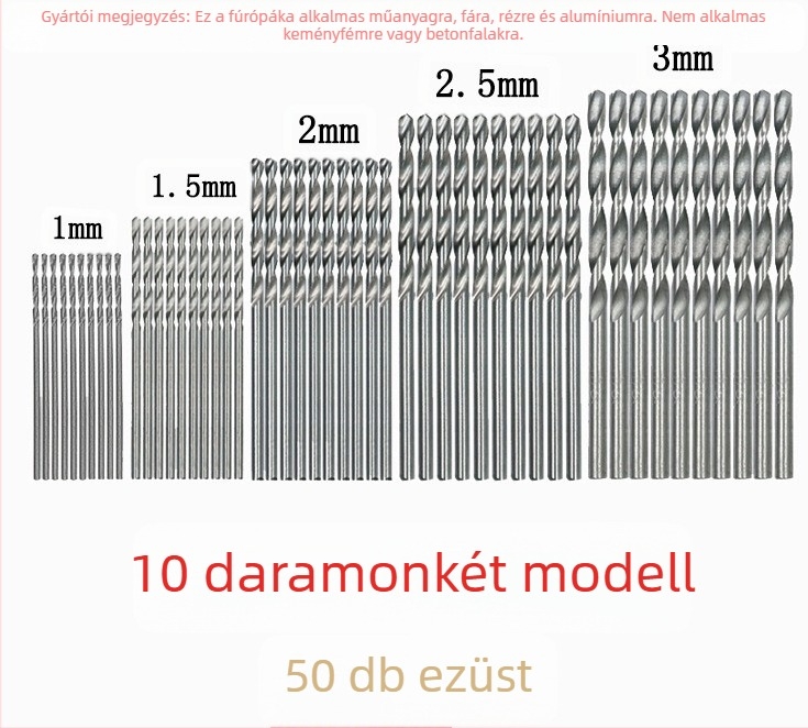 Titán bevonatú spirálfúró készlet fához, 50 db, egyenes markolattal, elektromos fúróhoz