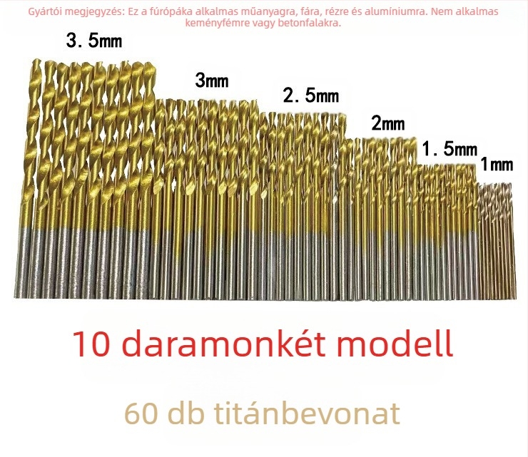 Titán bevonatú spirálfúró készlet fához, 50 db, egyenes markolattal, elektromos fúróhoz