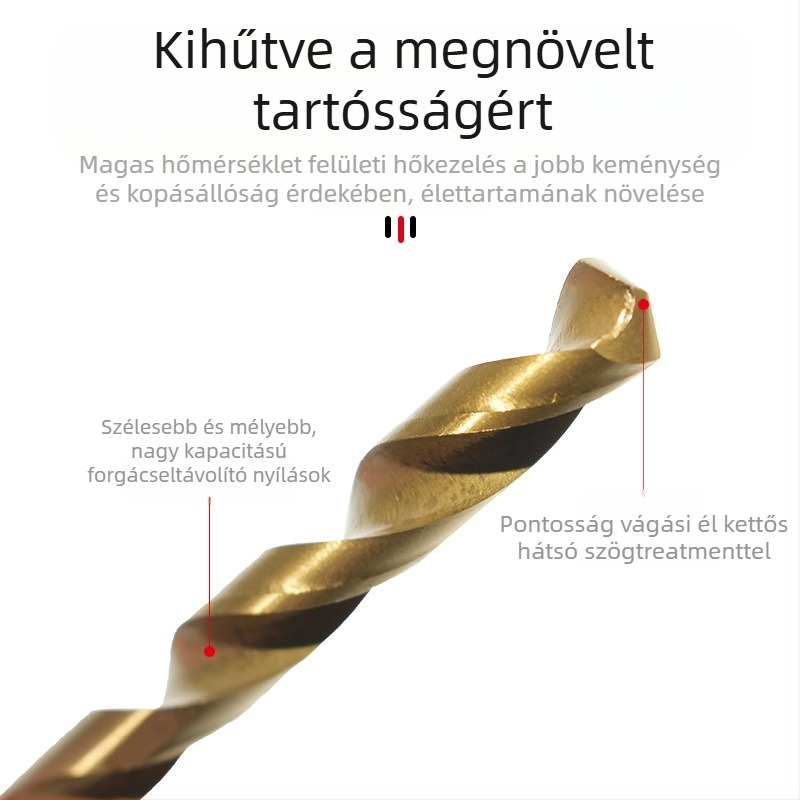 Titán bevonatú spirálfúró készlet fához, 50 db, egyenes markolattal, elektromos fúróhoz