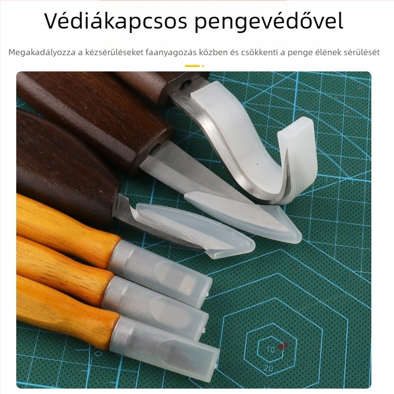 Journalists fafaragó készlet – diófa faragó kés, makéta, fa tisztító kés, kanálkés, vágásbiztos kesztyűk