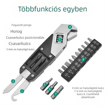 Rozsdamentes acélból készült állítható csavarbehajtó kulcs; többfunkciós racsnis hüvely forgatással