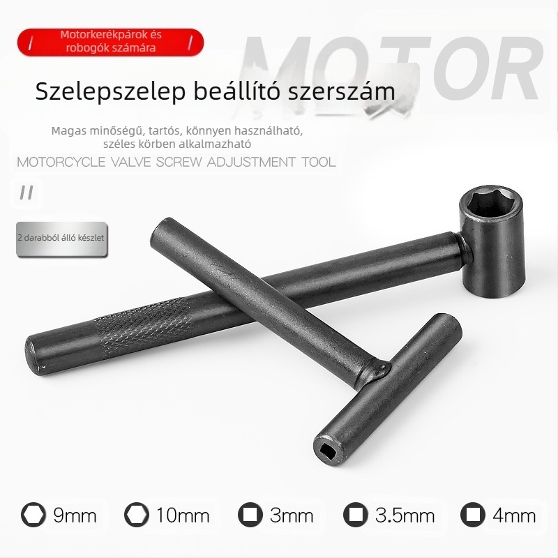 Motorkerékpár szelephézag-szabályozó kulcs, hordozható eszköz a szelephézag szabályozásához; magas széntartalmú acélból, polírozott felület, 0.12 kg