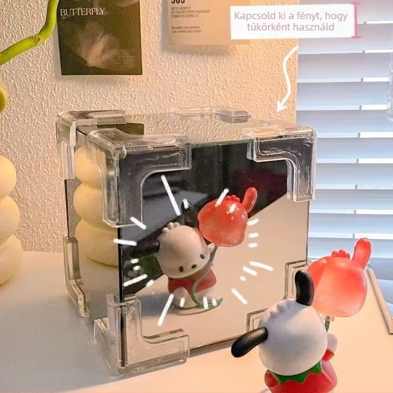 Akril kocka éjszakai fény tulipán virágcsokorral, kézzel készített, injektálással öntött, fényűző stílus