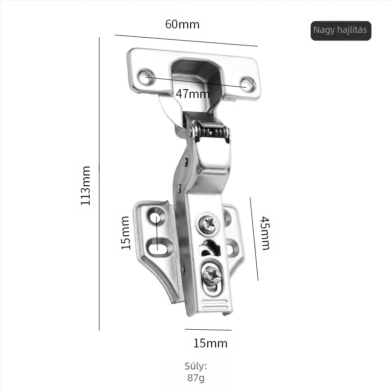 Kétfokozatú csillapított zsanér szekrény- és garderobajtókhoz, Baosteel hemp fabric anyaggal, elektroplakált felülettel