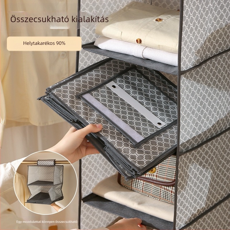 Megvastított gardróbfüggő tároló – textilekből készült, többszintes ruhatartó, ruhák és fehérneműk számára