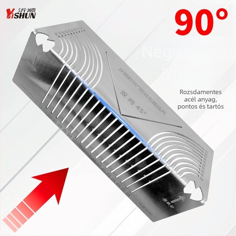 Yishun Négyszögcső Szerint Hajlított Vonalzó – Acél, 90° Ív és Derékszög Jelölő Eszköz, Többszörös Funkció