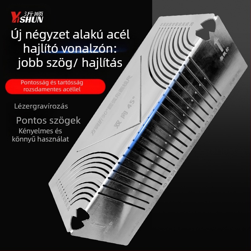 Yishun Négyszögcső Szerint Hajlított Vonalzó – Acél, 90° Ív és Derékszög Jelölő Eszköz, Többszörös Funkció