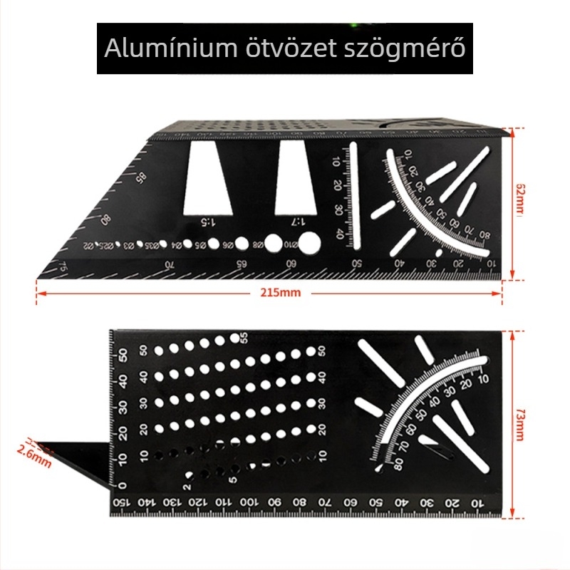 Multifunkcionális szögmérő alumínium ötvözetből (Márka: Onkel.J; Anyag: alumínium ötvözet; Mérőtípus: szögmérő)