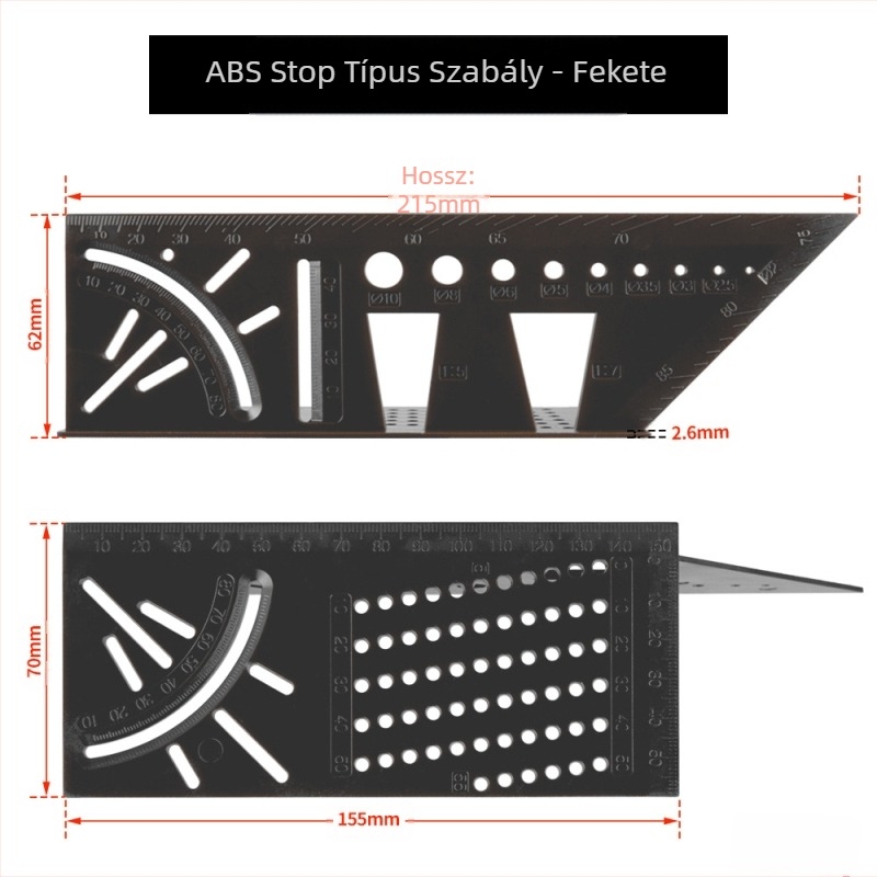 Multifunkcionális szögmérő alumínium ötvözetből (Márka: Onkel.J; Anyag: alumínium ötvözet; Mérőtípus: szögmérő)