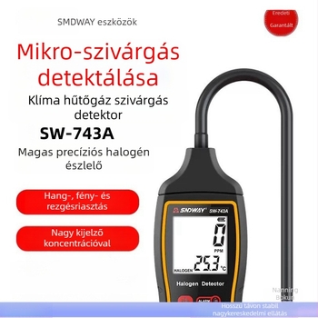 SW-743A halogén gázszivárgásdetektor klíma- és Freon rendszerekhez – tartomány 0-10000 ppm, pontosság 1 ppm