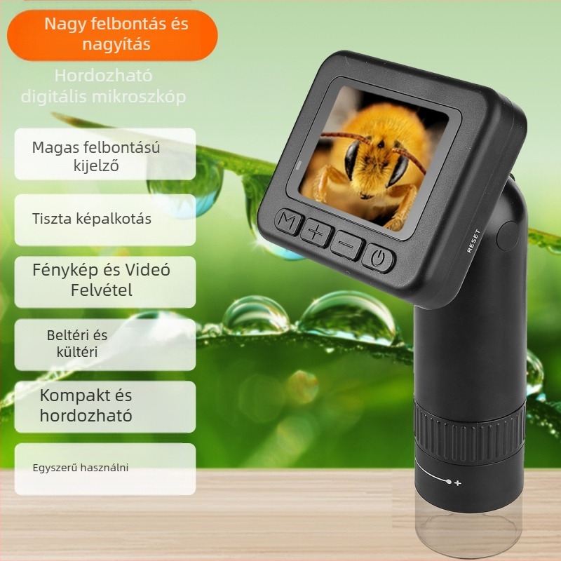 Elektronmikroszkóp digitális kijelzővel oktatási és vizsgálati célokra; gyerekeknek és felnőtteknek egyaránt alkalmas; detektálja a szőrtüszőket, a bőrt és a nyomtatott áramköröket valós idejű megfigyeléssel.