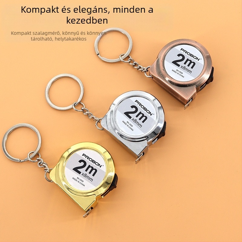 Csigavonal alakú acél mérőszalag kulcstartóval és autós medállal — Black Stone, szalag szélesség 8 mm