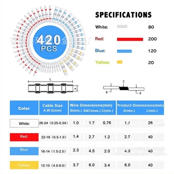 Weijie 420 db hőhúzódó, vízálló forrasztó gyűrű terminálok készlet dobozban, 1‑magos