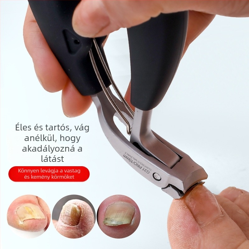 Rozsdamentes acél körömvágó – hordozható, lapos szájú, háztartási modell, nagy nyitás a vastag körmök számára