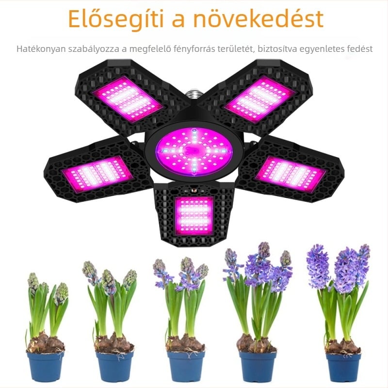 LED növénynevelő lámpa vörös-kék spektrummal, összecsukható kivitel, 216/252/288 LED-del, bemeneti feszültség AC100-277V, ABS+PC ház, 295 g
