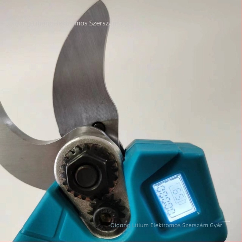 Brushless motoros elektromos metszőolló Li-ion akkumulátorral, digitális kijelzővel, hordozható, magas ágakhoz