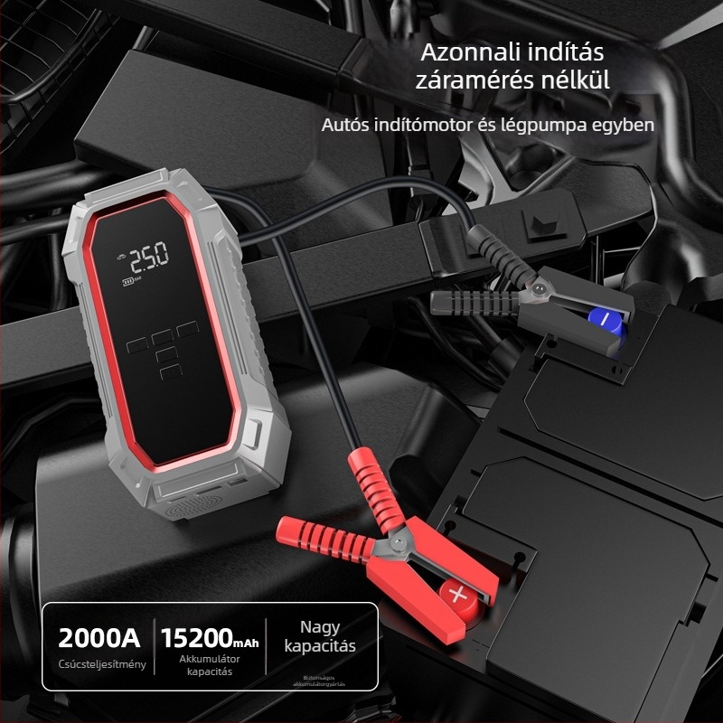 Hordozható autógumi pumpa – egyhengeres, 14,8V, 80W, 25 L/min, >20 perc működés