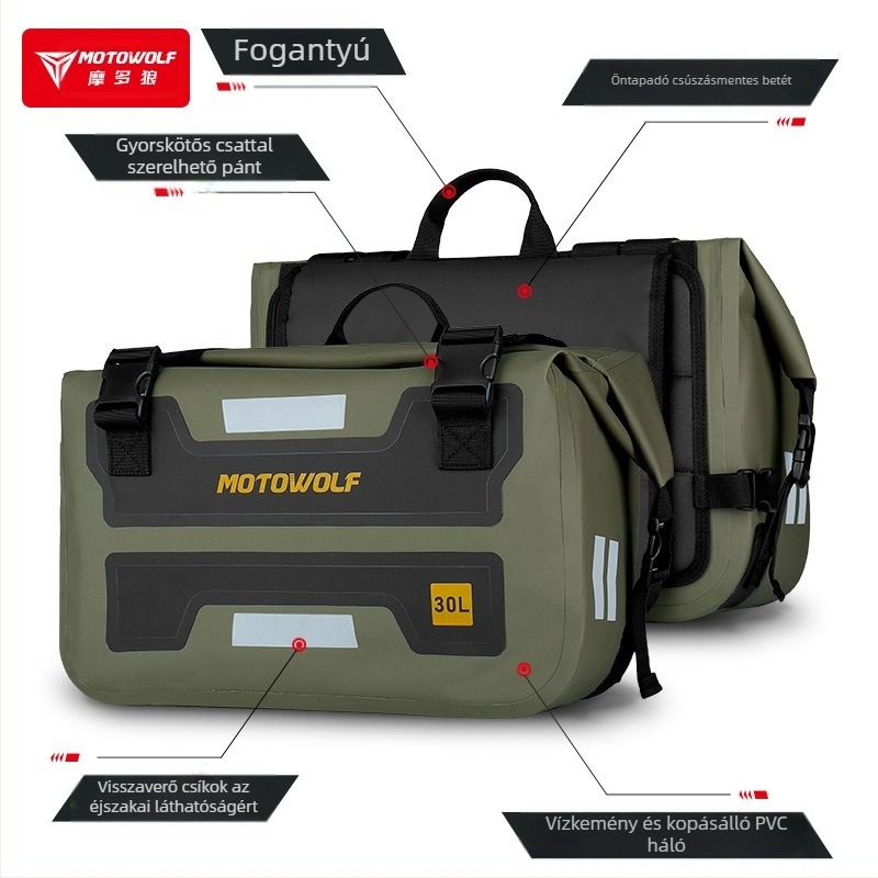 Motorkerékpár oldalsó táska utazáshoz, kültéri, vízálló, gyors kioldású, nagy kapacitású, Knight Pack stílus, 500D PVC anyag, Mordo Wolf/MOTOWOLF