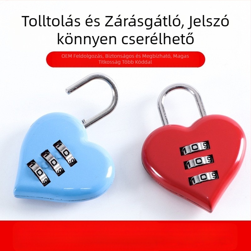Háromjegyű szív alakú kombinációs zár hátizsákhoz és poggyászhoz