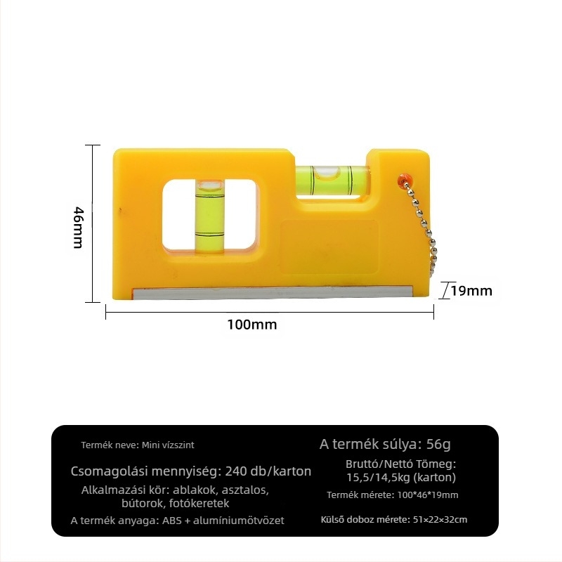 Mágneses mini szint függő lánccal és buborék indikátorral otthoni karbantartáshoz (Mágneses; Függő lánc; Buborék indikátor)