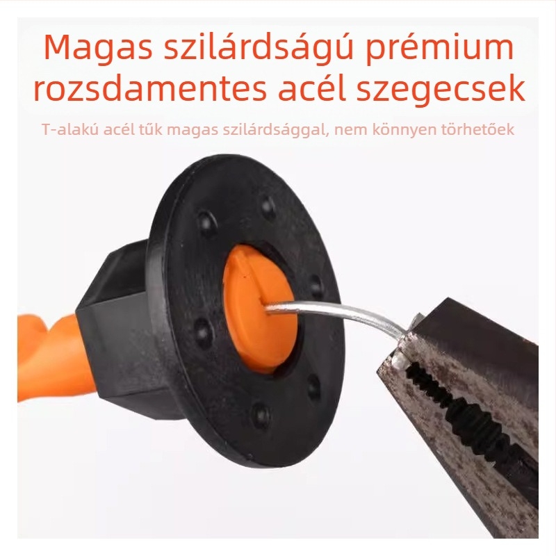 Csempe szintező rendszer cserélhető acél tűvel, T-pinnel és újrahasználható klipekkel