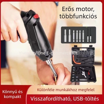 Multifunkcionális kézi elektromos csavarhúzó és kompakt fúró, újratölthető, 46-darabos készlet, króm-vanádium acél, otthoni csavarozáshoz