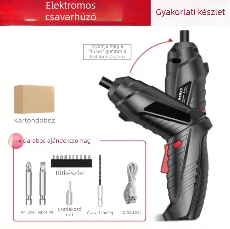 Multifunkcionális kézi elektromos csavarhúzó és kompakt fúró, újratölthető, 46-darabos készlet, króm-vanádium acél, otthoni csavarozáshoz