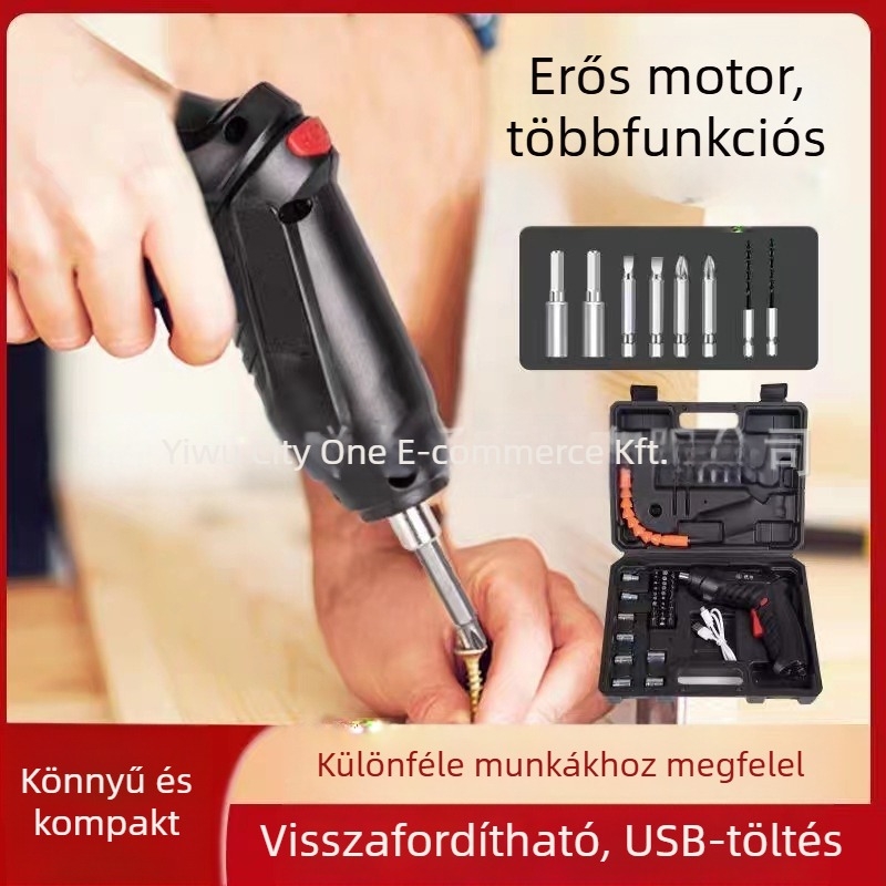 Multifunkcionális kézi elektromos csavarhúzó és kompakt fúró, újratölthető, 46-darabos készlet, króm-vanádium acél, otthoni csavarozáshoz