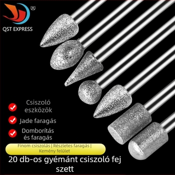 20-darabos gyémánt csiszoló fej készlet jade faragásához és polírozásához
