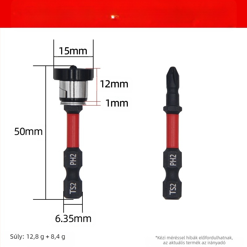 Gipszkarton pozicionáló fej, állítható mágnesgyűrűvel, S2 szerszámacélból, Philips kereszttű csavarokhoz faiparban