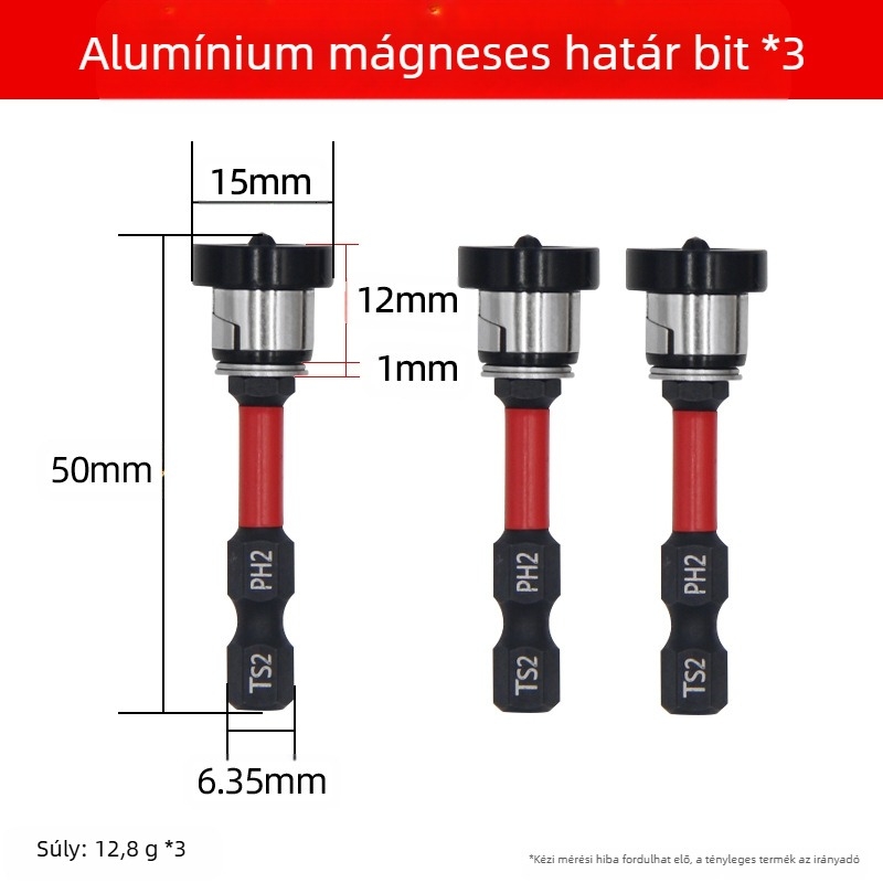 Gipszkarton pozicionáló fej, állítható mágnesgyűrűvel, S2 szerszámacélból, Philips kereszttű csavarokhoz faiparban