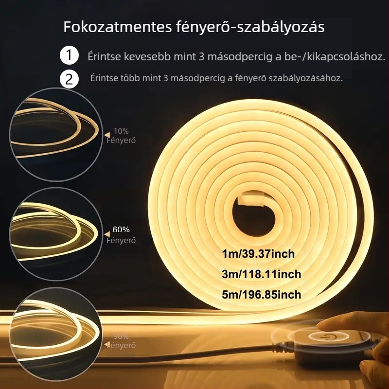 USB 5V-es dimerizálható neon LED-szalag kézmozgás-alapú fényérzékelővel, vízálló öntapadós szalag szekrényhez és hálószobához