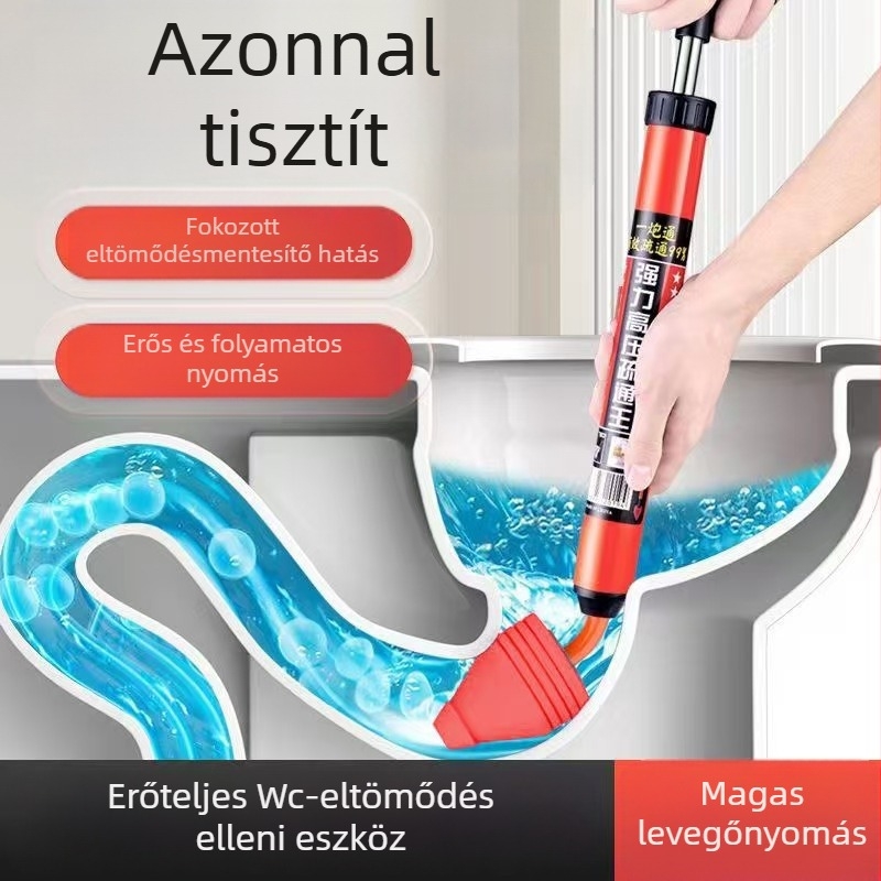 WC szívó eszköz pneumatikus működéssel, PVC kivitel, háztartási csatornázáshoz